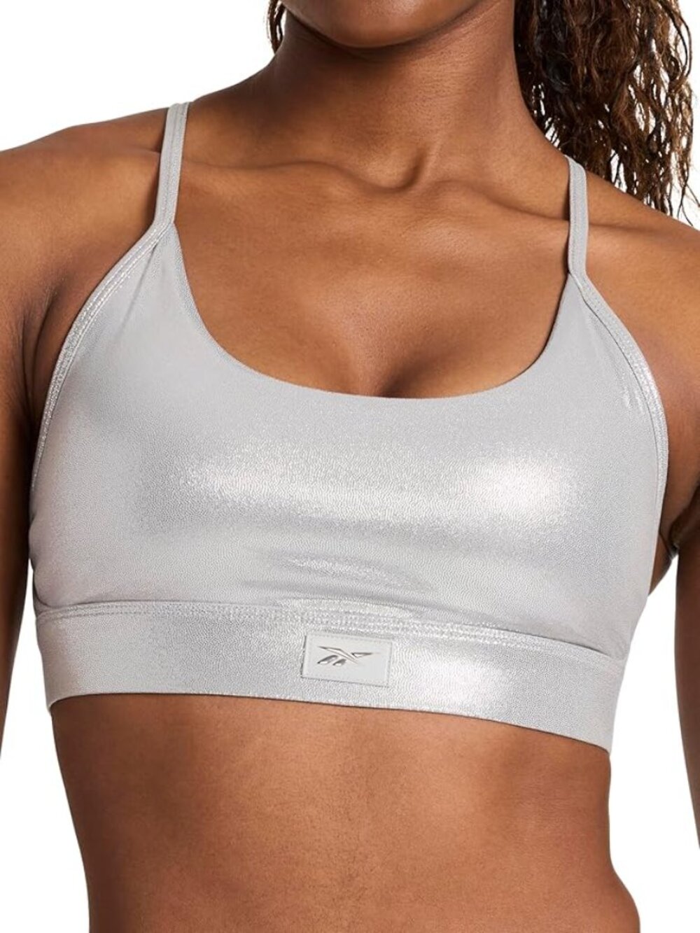 NWT Reebok Lux Strappy Sports Bra Metallic Silver Crisscross Sz XL - Picture 4 of 11